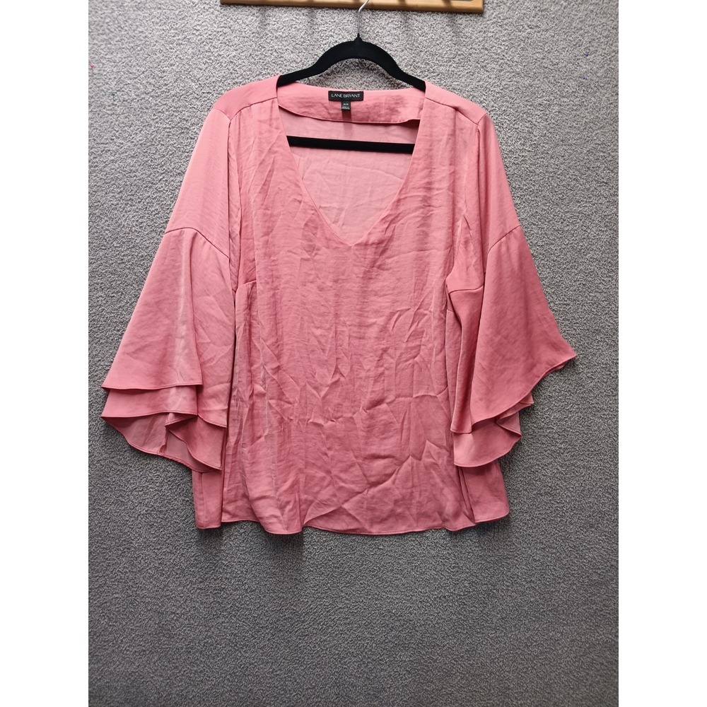 Lane Bryant Pink V Neck Layered Bell Sleeve Blouse‎ Women's Size 14 16 Plus Size